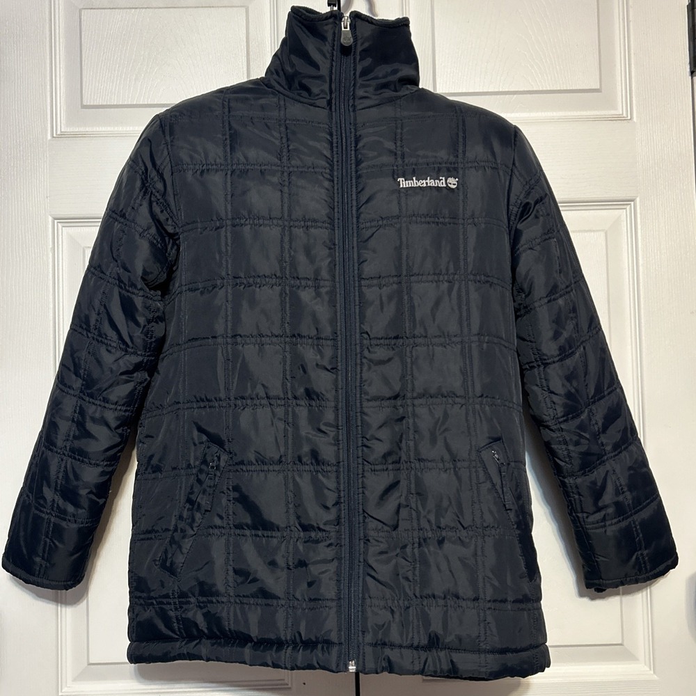 Timberland Youth Quited Puffer Jacket Large 16/18 Navy Fleece Lined Zip Pockets